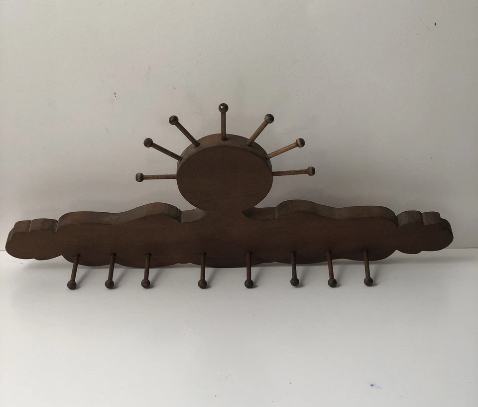 Vintage key holder /Tie/belts/ Jewelry/ Hard Wood Wall Hanging -closet Organize - Image 2 of 4