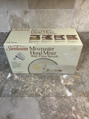 Vintage Sunbeam Mixmaster Hand Mixer 3 Speeds Almond 03016 New In Open Box NOS