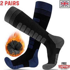 2 Pairs Men’s Merino Wool Ski Socks – Thermal Cushioned Winter Socks UK