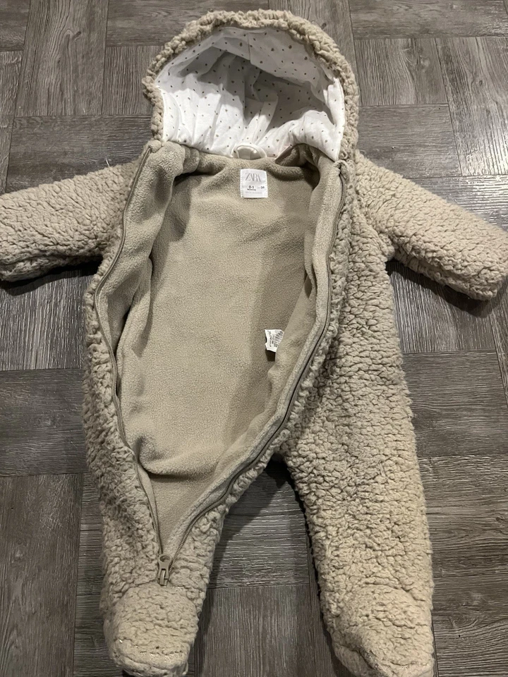 ZARA Baby супер мягкий уютный комбинезон костюм с капюшоном медведь уши 0-1 Mth младенца девочки мальчика - Изображение 2 из 4
