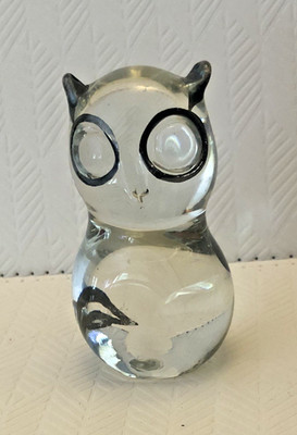 SELTENER BRIEFBESCHWERER GLAS & 925 STERLING EULE VOM PERUANISCHEN KÜNSTLER VICKY CRISTAL