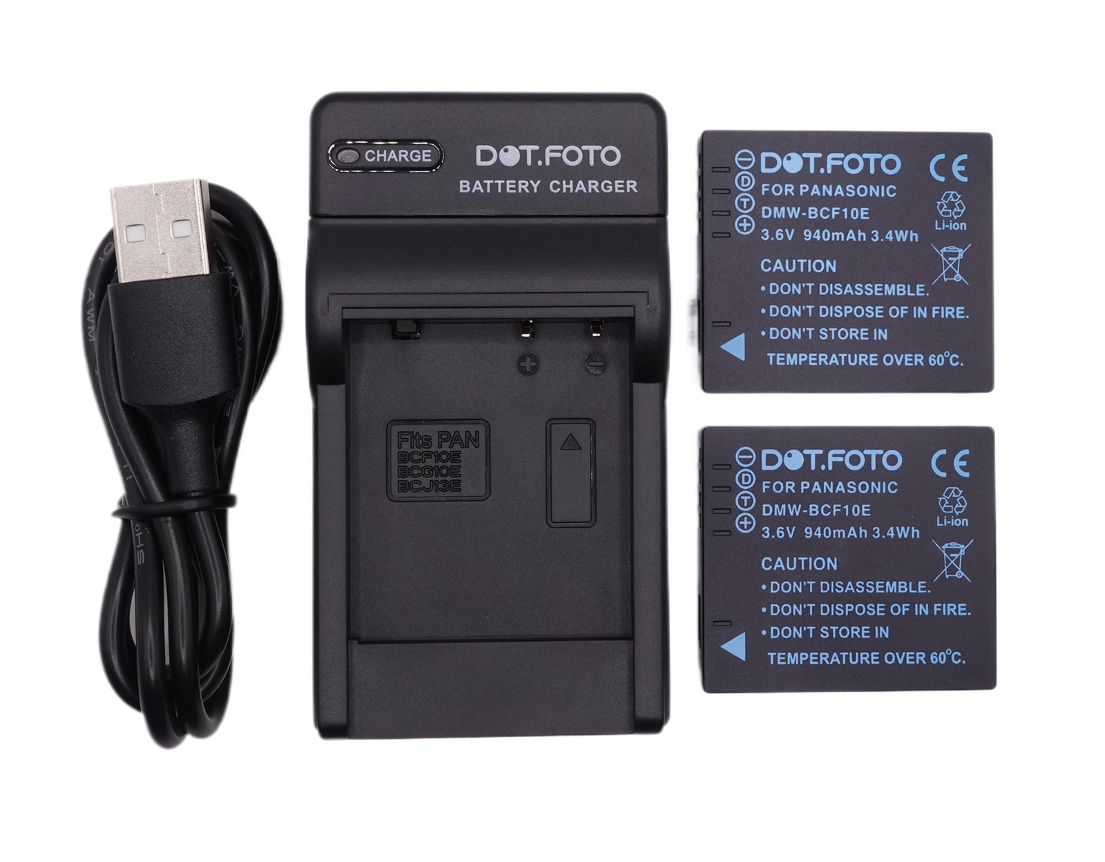 2x DMW-BCF10 Battery & USB Charger for Panasonic DMC-FH22 FP8 FS33 FS42 FS62 FT3