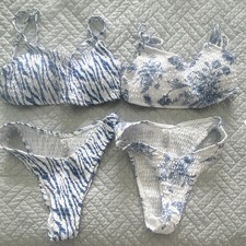 Womens 4 Piece Bikini Swim Set XS  Blue  & Wh...
