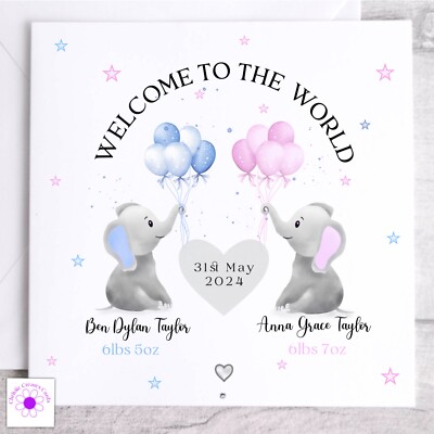 Personalised New Baby Twins Card, Welcome to the World Congratulations Card  UK