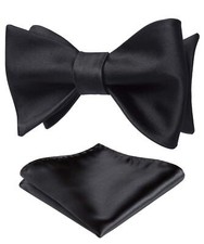 Bow Ties for Men Solid Black Self Tie Bow Tie  Pocket Square Set Classic For...