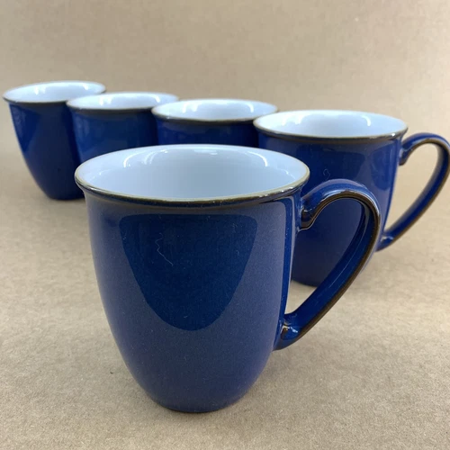 Set Of 4 Denby Imperial Blue Beaker Coffee Mugs Stoneware England