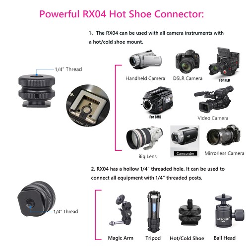 Mini Ball Head w/ Removable Cold Hot Shoe Mount Tripod Dual Ballhead Magic Arm - Imagen 19 de 19