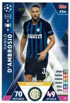 Topps Match Attax Champions League Karte Nr. 257 Danilo D`Ambrosio Inter Milano