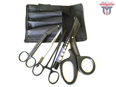 #ad 5 Pcs TACTICAL BLACK Paramedic Tools Set Diagnostic EMT Nursing EMS With Holster $13.99