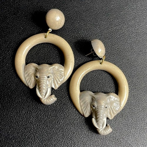 Vintage Paar Ohrringe afrikanischer Elefant grau Post leicht - Bild 1 von 6