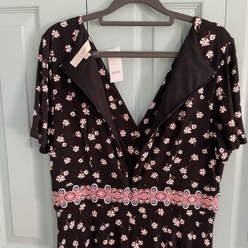 LOFT Border Floral Stretchy V-Neck Short Sleeve Knee Length Dress Womens 10 - Picture 10 of 12