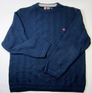 Knit Sweater Dark Blue Chevron Pattern 