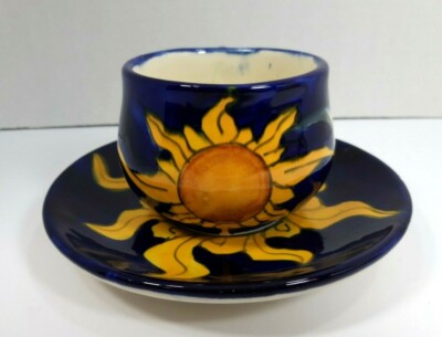 Cobalt Blue Celestial Cup and Saucer Sun Moon Stars Vintage Tea Kitchenware
