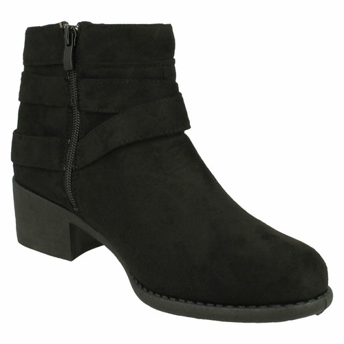 Ladies Spot On Negro Piel Sintética/Negro Mf Cremallera Botines con Cordones: - Imagen 17 de 19