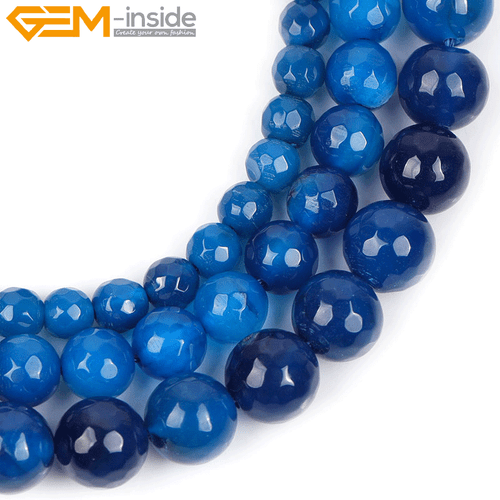 Dark Blue Agate Faceted Round Loose Beads For Jewellery Making Strand 15" UK - Picture 3 of 19