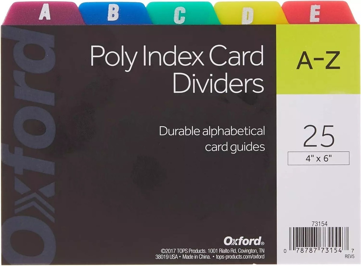 Oxford Poly Index Card Guides Alphabetical A-Z Assorted Colors 4 x 6 | eBay Oxford Poly Index Card Guides Alphabetical A-Z Assorted Colors 4 x 6 | eBay