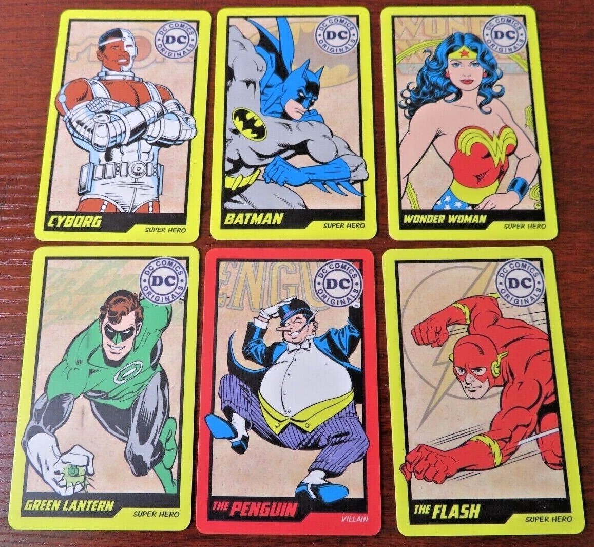 6 DC Comics Originals Arcade Coin Pusher Cards Super Hero/Villain  Collectibles