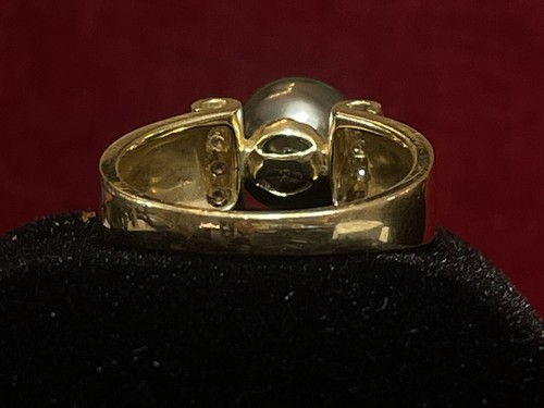 ANILLO VINTAGE DE PERLAS Y DIAMANTES DE TAHITÍ DE ORO DE 14K FIRMADO PJS - Imagen 12 de 21