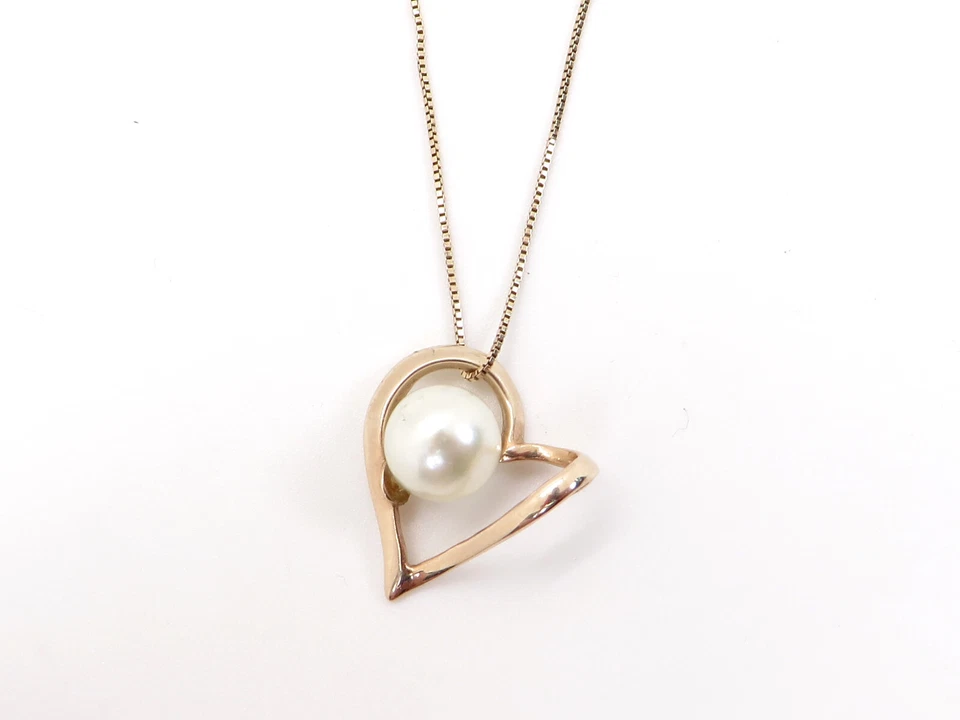 Colgante Corazón Perla Oro Rosa 14K 7.5mm con Collar Cadena Caja 18" Foto 2 de 4