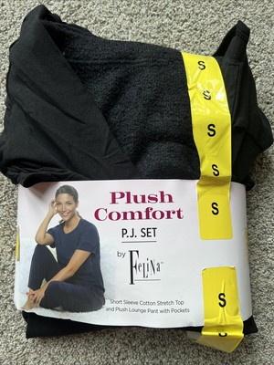 Felina Plush Comfort PJ 2 Piece Set Womens Size S Black Short Sleeve NWT A44