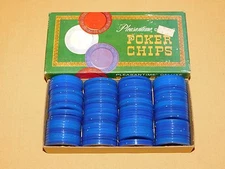 VINTAGE TOY 1963 PACIFIC GAME CO 100 PLEASANTIME DELUXE BLUE PLASTIC POKER CHIPS