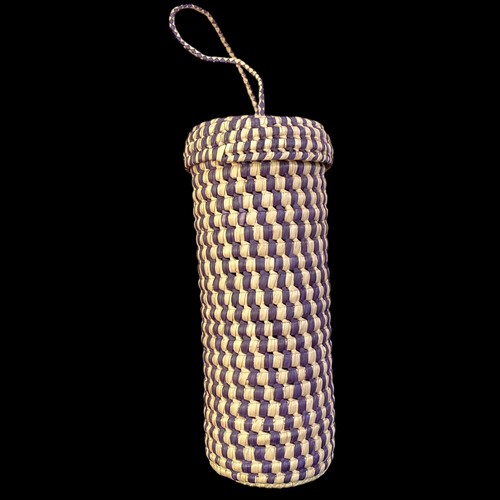 Wine Basket Carrier Coiled Lidded & Retained Cord Tote