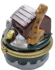 Noah  s Ark Trinket Box Hand Painted Noah  Animals Porcelain With Hinged Lid 3  
