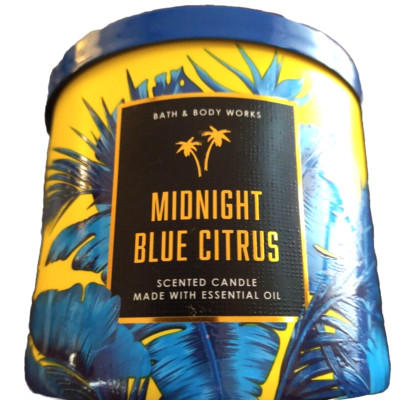 Bath Body Works MIDNIGHT BLUE CITRUS 3 wick Candle 14.5oz Larg jar STRONG  THROW