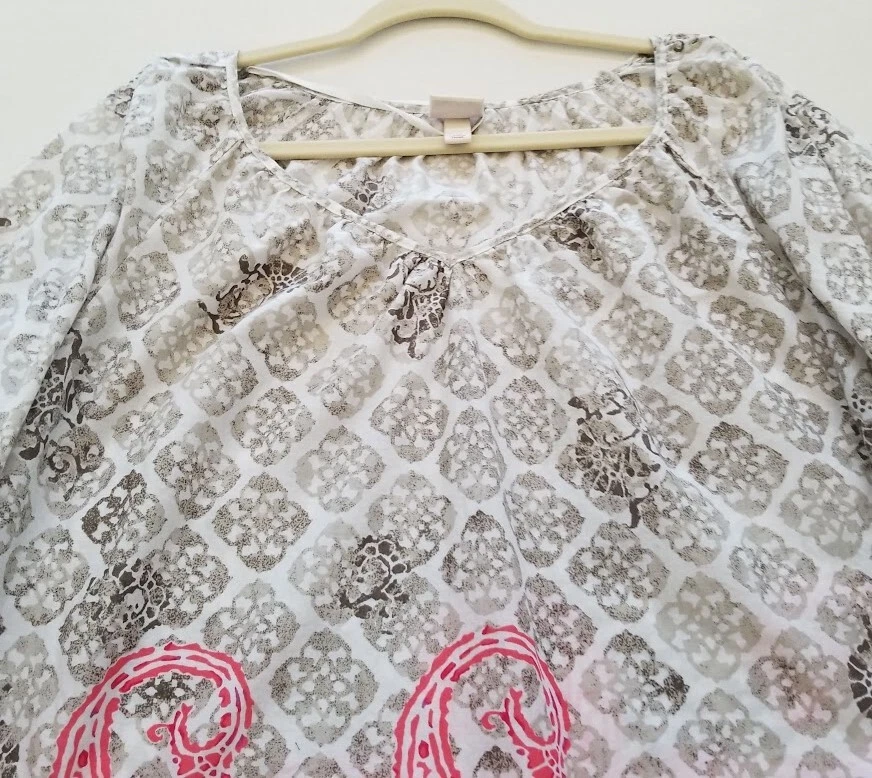 Туника блузка женская Merona очень большая XL многоцветная с узором пейсли рукава 3⁄4 хлопок - Изображение 2 из 4