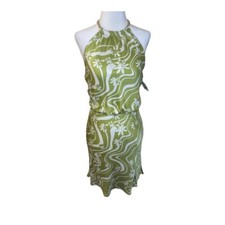 ASTR The Label Halter Dress Green Floral Sleeveless Party XS