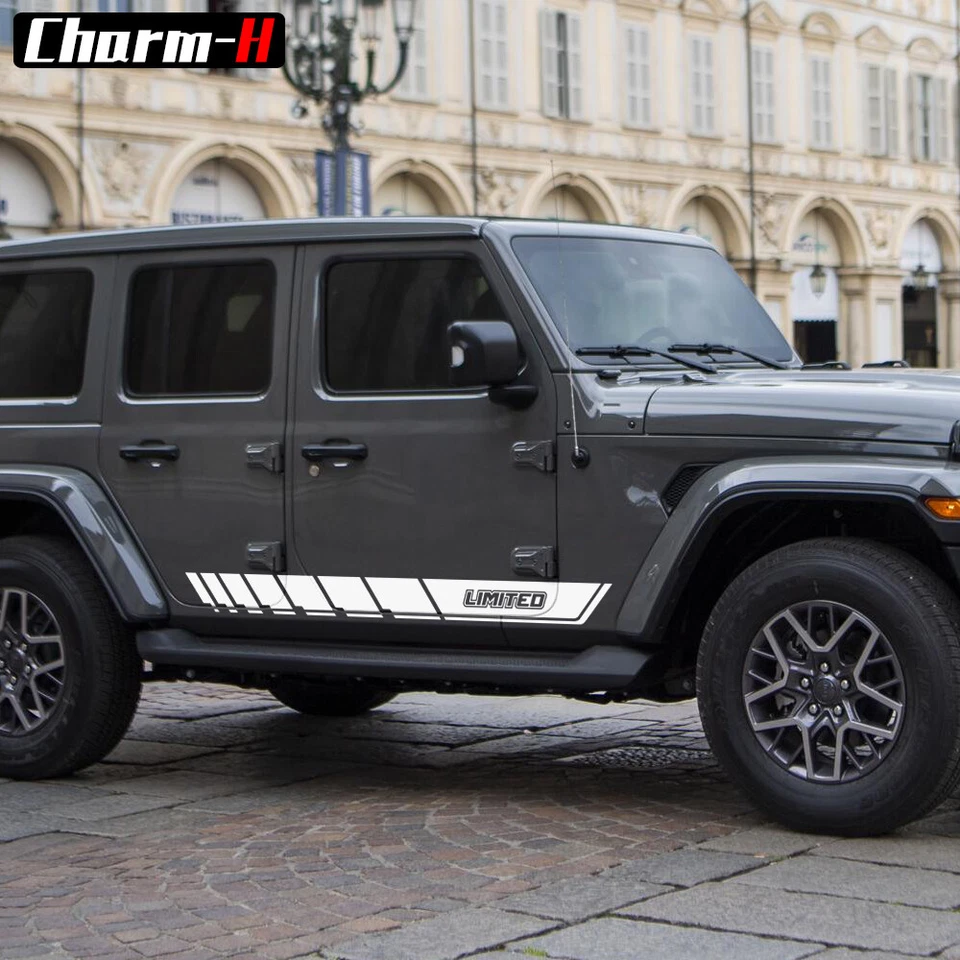 2pcs Car Door Side Skirt Rocker Panel Racing Stripes for Jeep Wrangler JK JL — 第 4/4 张图片