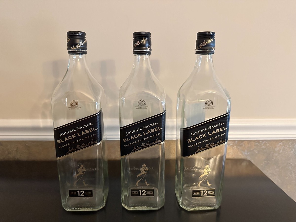 Lot of 3 Empty 1 Liter 1000 ML Johnnie Walker Black Label Bottles