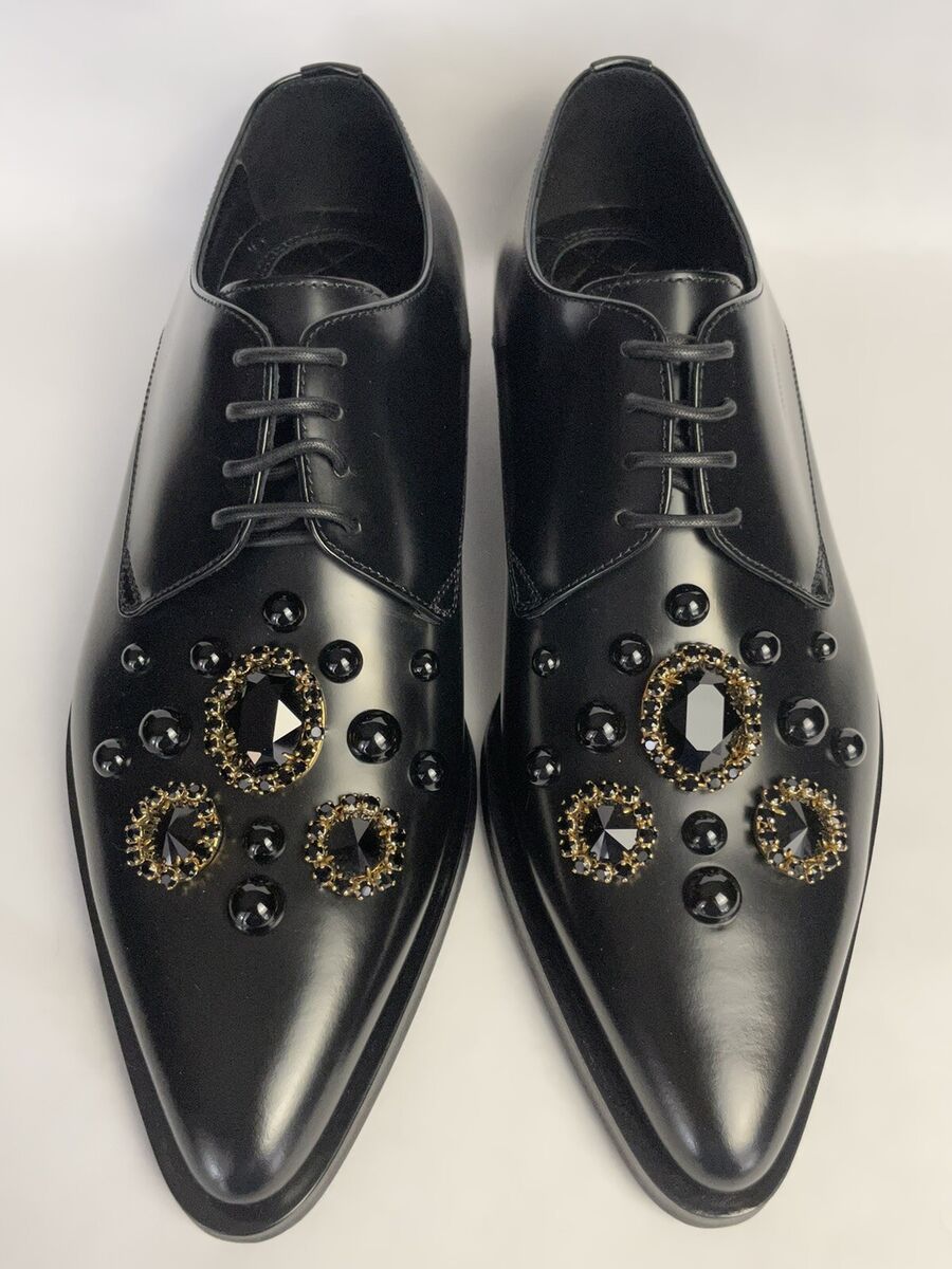 Dolce & Gabbana Crystal Embellished Leather Derby Dress Dolce & Gabbana Crystal Embellished Leather Derby Dress