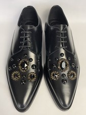 Dolce & Gabbana Crystal Embellished Leather Derby Dress Shoes Size UK 7