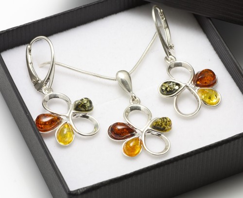 JUEGO DE PENDIENTES Y COLLAR CADENA DE JOYERÍA ÁMBAR BÁLTICO PLATA 925 certificado - Imagen 5 de 8