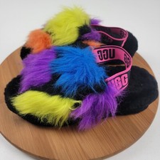 UGG Fluffy Yeah Furry Slingback Slippers Black Multicolor Party Sz 6