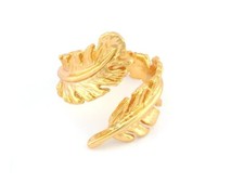 Minimalist Feather Ring Adjustable Ring Shiny Gold Plated Brass 5US size 2298