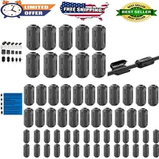 60 Clip-on Ferrite Ring Cores RFI EMI Noise Suppressor for 3-13mm Cables - Black
