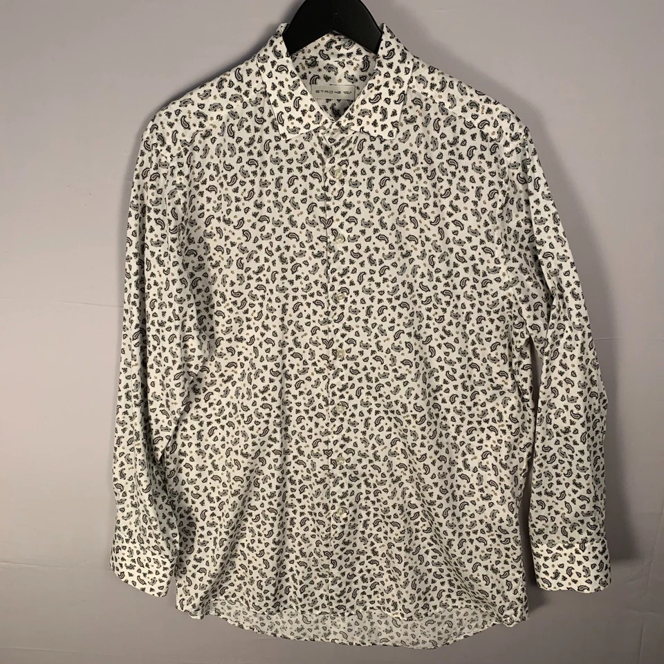 Camisas de vestir ETRO 42 para hombre con botones contemporáneas 100 % algodón blanco cachemira 16" Foto 2 de 4