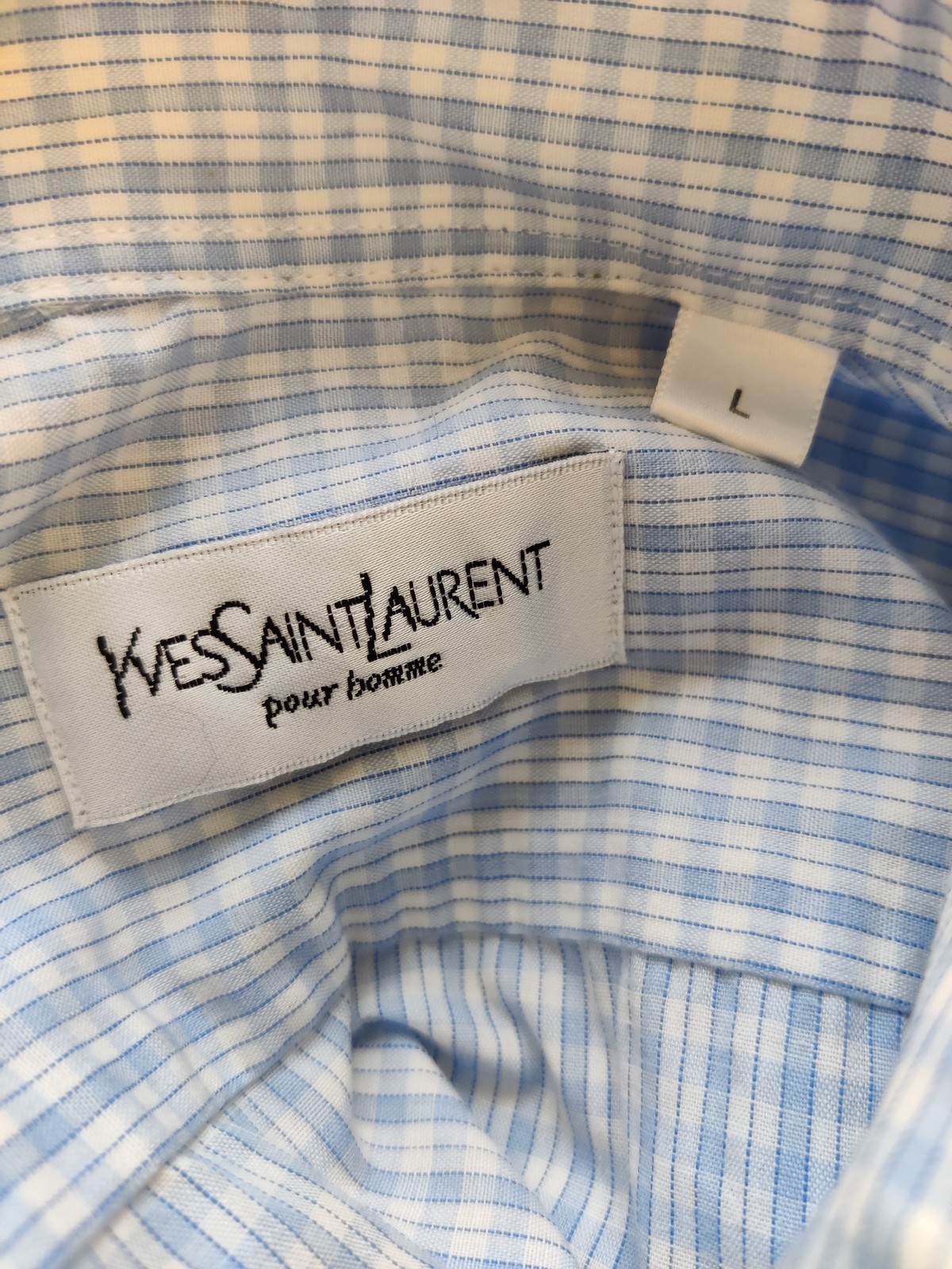 YVES SAINT LAURENT CAMICIA BLU GRANDE QUADRI MANICA CORTA FORMALE LAVORO REG FIT UOMO