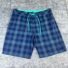 Prana Sediment Shorts Men's Size 36 Blue Plaid Draw String Waist Board Short SPF