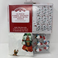 Holiday Time Gnomes Shower Curtain Gnome Curtain Hooks Woodland Animals New