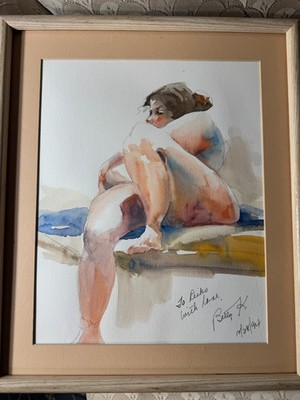 Vintage 1994 Signed Watercolor Seated Female Figure Study Framed Artwork