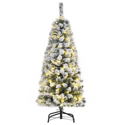 HOMCOM 4FT beleuchteter Weihnachtsbaum mit Schnee beflockt und Licht, Weihnachtsdekoration grün