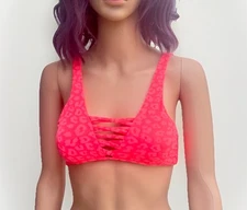 tinibikini Bikini Top Coral Fire Women’s Small Pink Orange Cheetah Swim NWT