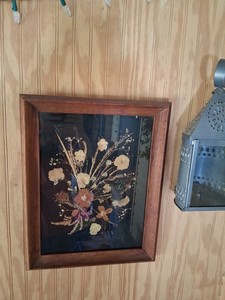 Vintage Framed Velvet Pressed Dried Flowers Wall Art Decor Original 19"x15"