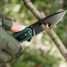 FLISSA 4.5" Folding Pocket Knife Button Lock w/One-Handed Flipper D2 Steel Blade