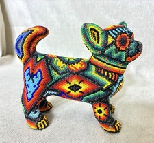 Huichol Beaded Dog Figurine Mexican Folk Art Multicolor 5.5in Tall 5.5in Long