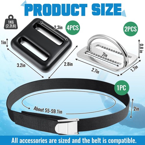 Scuba Diving Weight Belt Kit 7 Pcs with Weights - Picture 2 of 5