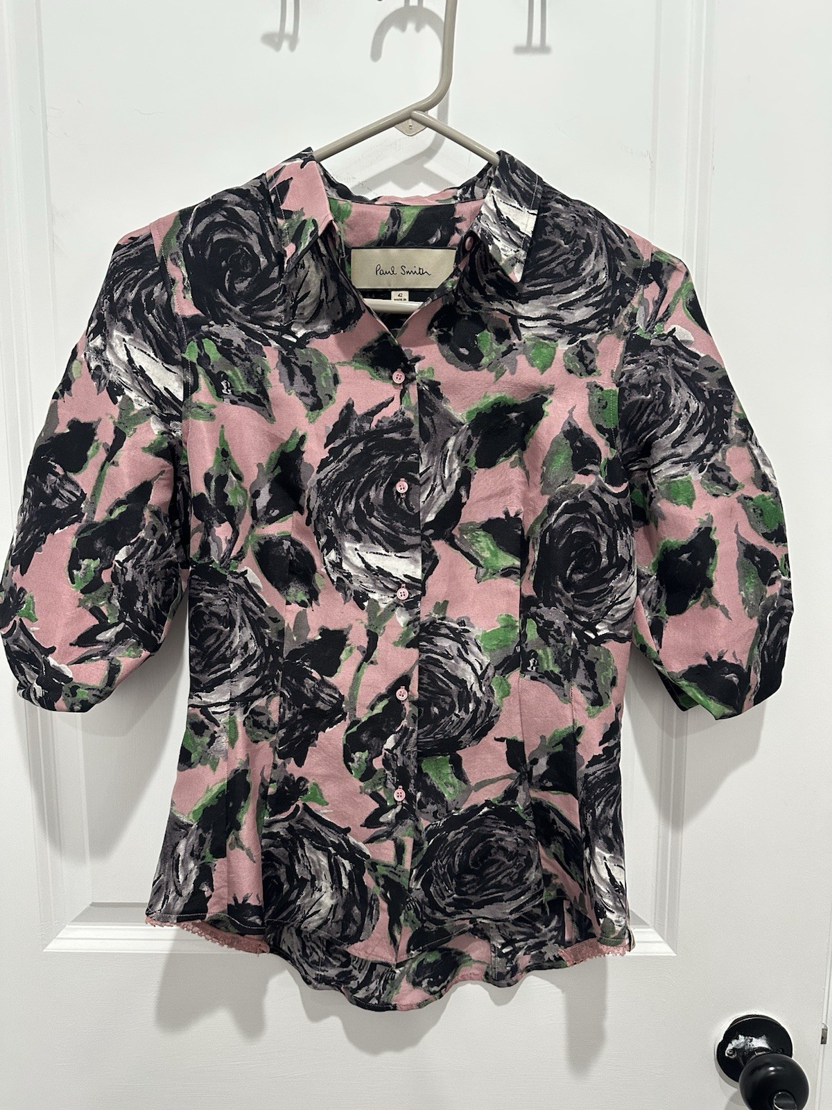Paul Smith 100% silk Pink Floral Button-Front Blouse SZ S